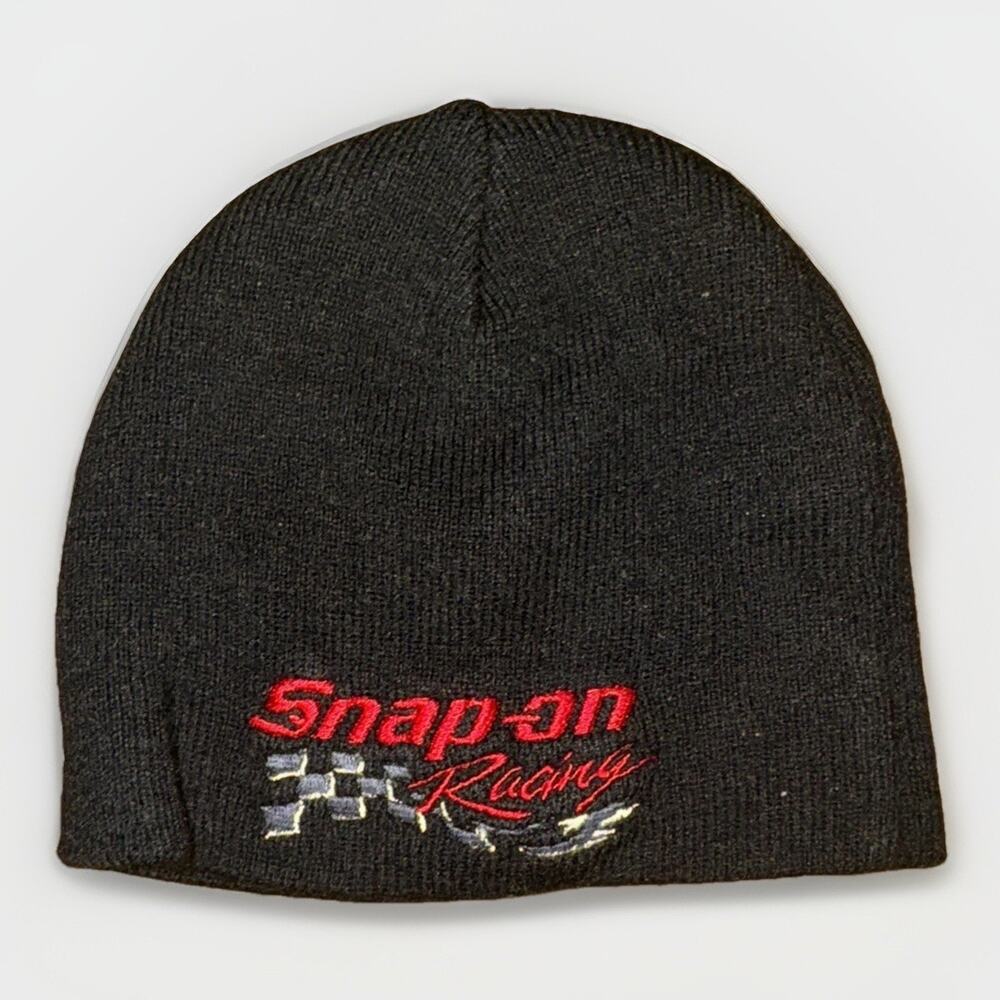 Vintage Snap-On Racing Beanie Black Y2K Style Embroidered Mechanic Hat